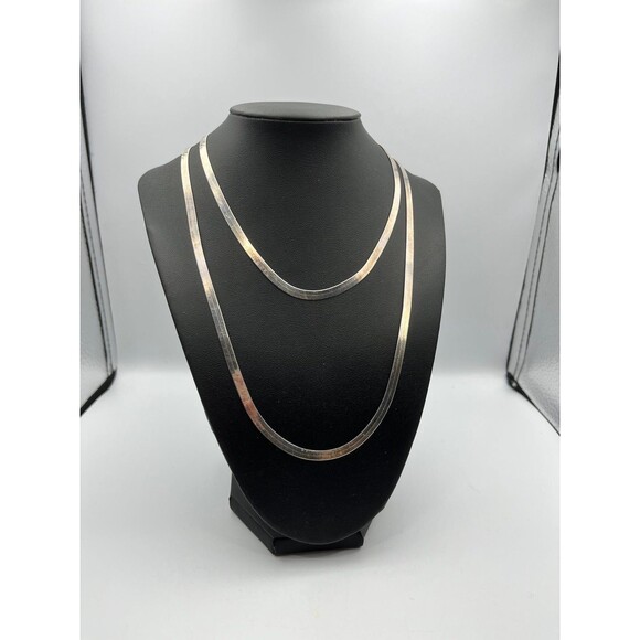 Super long Herringbone Chain Necklace in Sterling Silver made in Italy - Picture 1 of 12